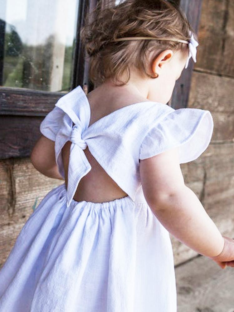 White Tie Bow Back Girls Party Dress - 9m to 12m - Stylemykid.com