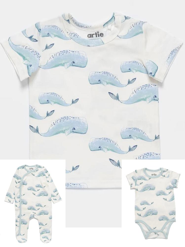 Artie - Baby Whale Patterned White Sleepsuit 12-18M - Stylemykid.com