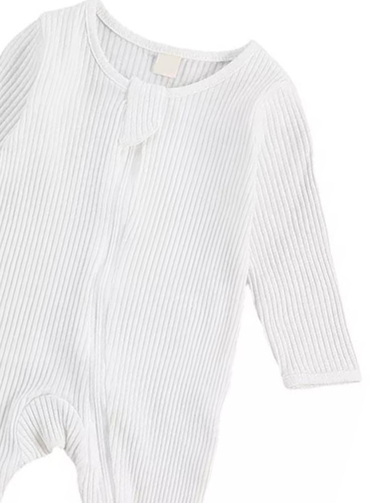 White Footed Ribbed Baby Zip Sleepsuit - 0-6 months - Stylemykid.com