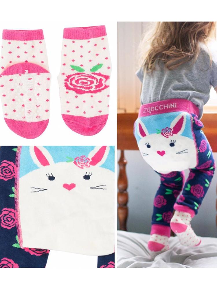 Zoocchini - Baby Leggings & Socks Set - Grip+Easy Comfort Crawlers - Bella The Bunny 6 to 12 months - Stylemykid.com