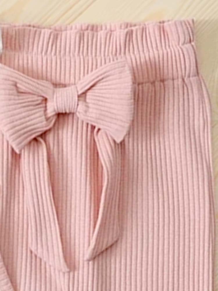 Baby Girl Ruffle White Bodysuit & Pink Bow Leggings - 2 Piece Outfit - Newborn to 12 months - Stylemykid.com