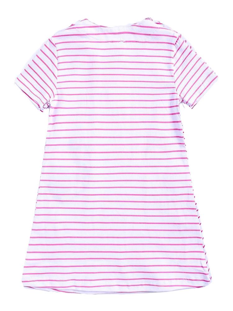 Fantastic Flamingos - Girls Short Sleeve Striped Pink & White Dress - Stylemykid.com