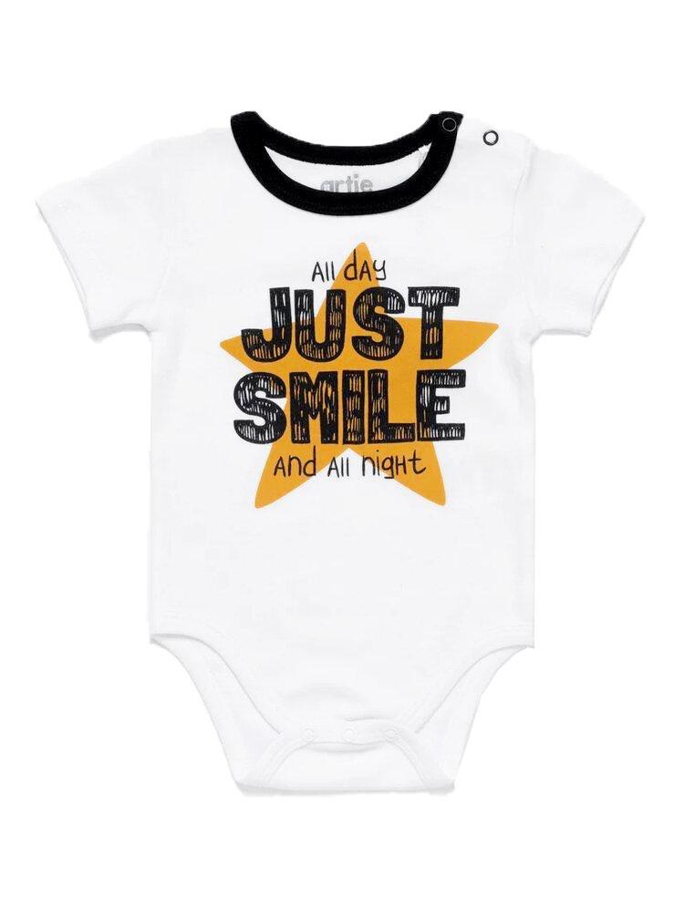 Artie - Just Smile White Short Sleeve Baby Bodysuit - Stylemykid.com