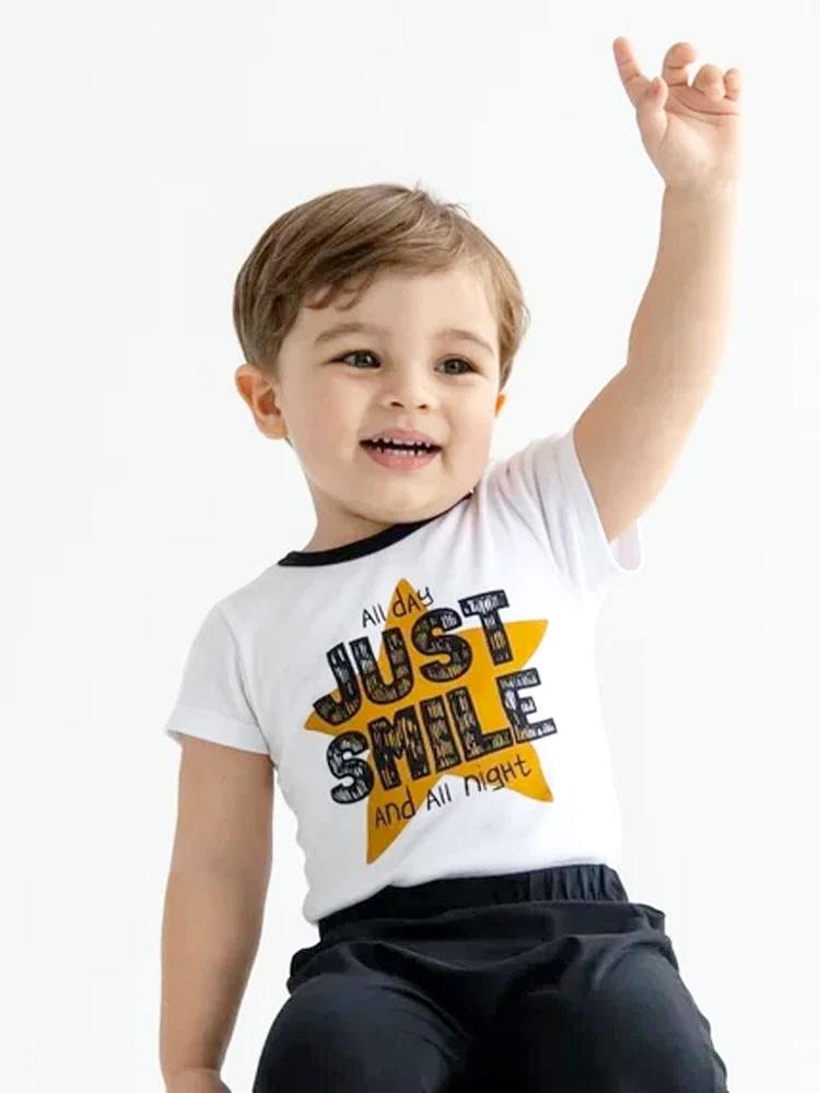 Artie - Just Smile White Short Sleeve Baby Bodysuit - Stylemykid.com