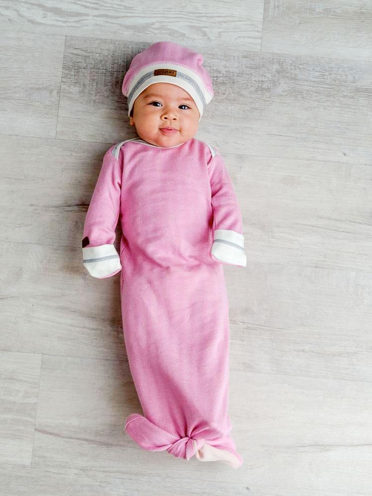 Juddlies - Newborn Organic Knotted Baby Nightgown - Sunset Pink - Cottage Collection - Stylemykid.com