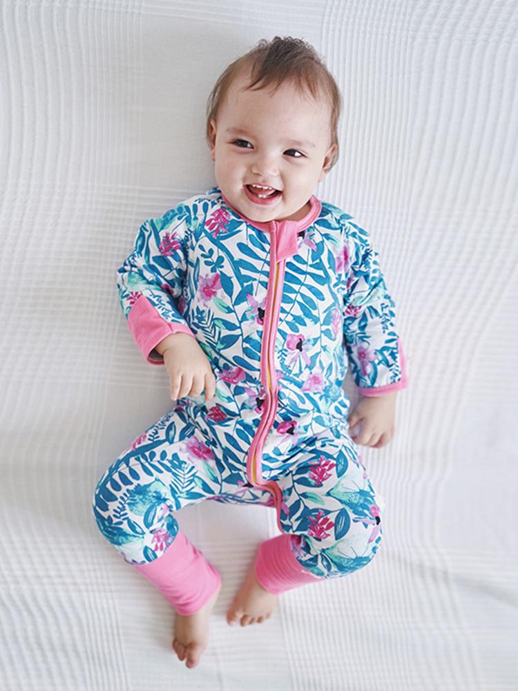 Pink Petals Baby Zip Sleepsuit with Hand & Feet Cuffs - Stylemykid.com