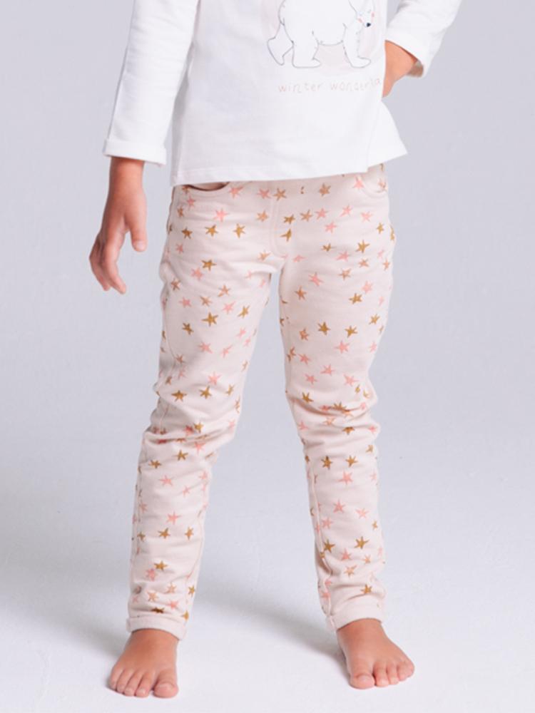 Artie - Princess Bear Starry Pale Pink Girls French Terry Leggings 12M to 4Y - Stylemykid.com