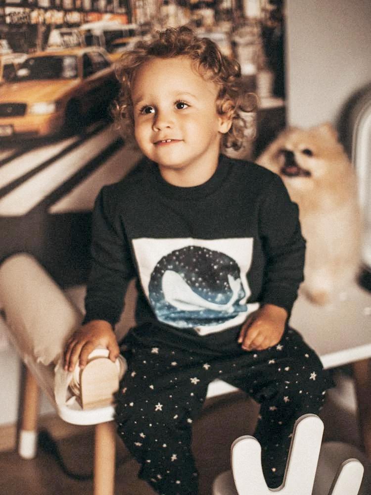 Artie - Starry Starry Night - Dark Blue & White Star Patterned French Terry Trousers 18m to 3Y - Stylemykid.com