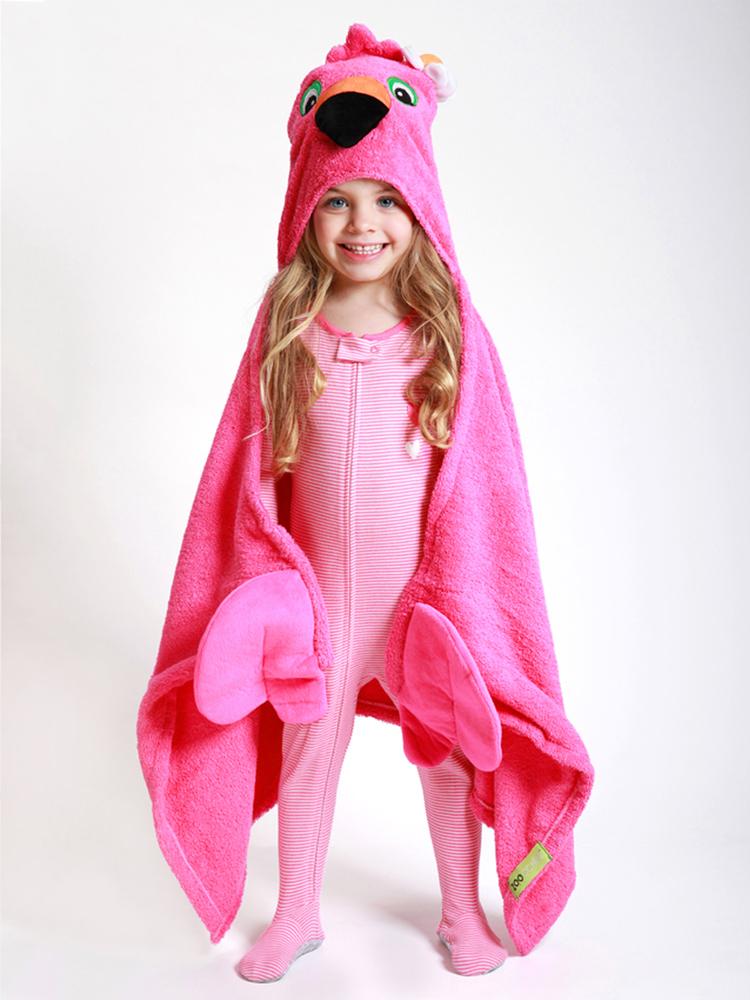 Zoocchini - Cotton Kids Hooded Animal Towel - Florie the Flamingo - Age 2 years up - Stylemykid.com