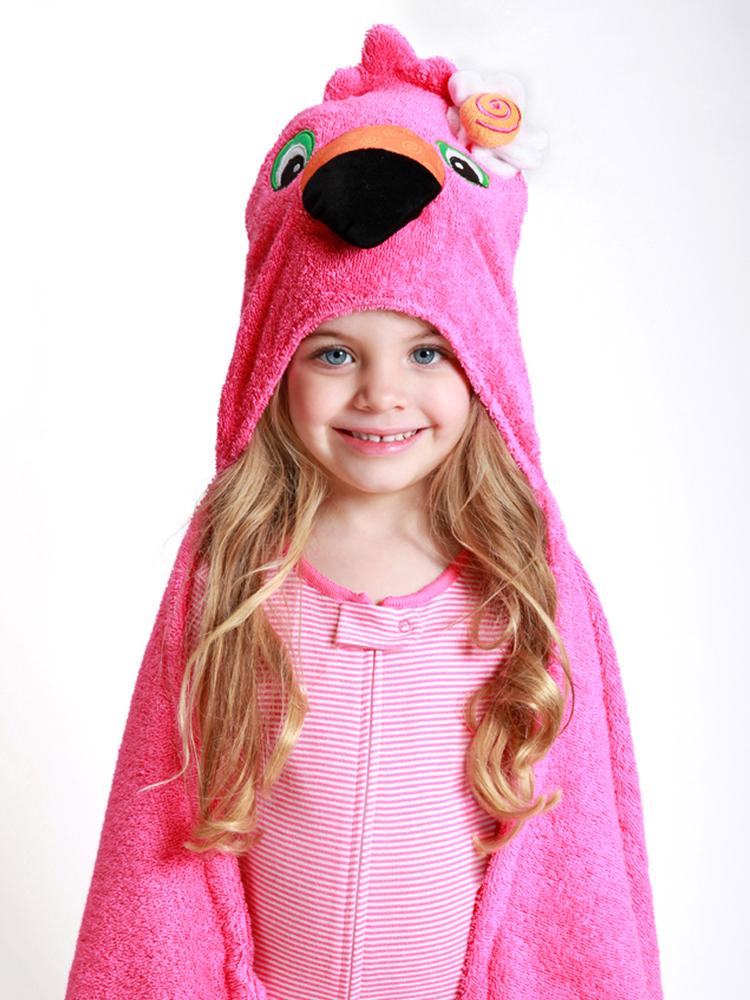 Zoocchini - Cotton Kids Hooded Animal Towel - Florie the Flamingo - Age 2 years up - Stylemykid.com
