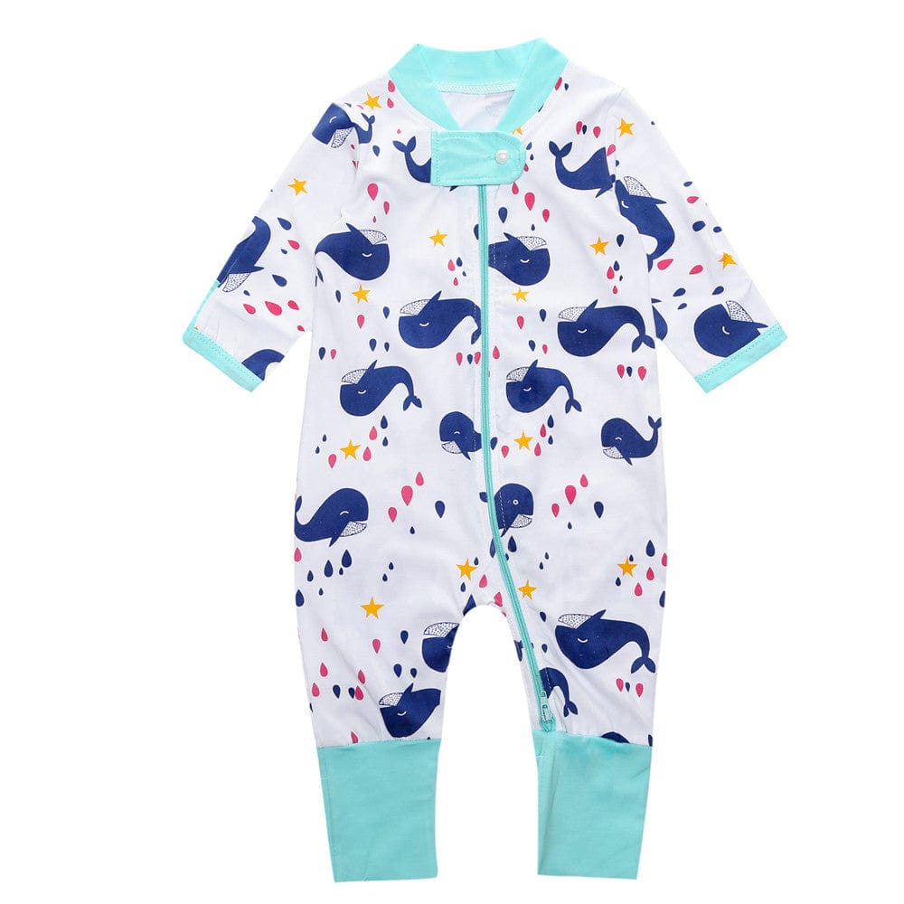 Playful Whales And Colourful Splashes Zip Sleepsuit - Stylemykid.com