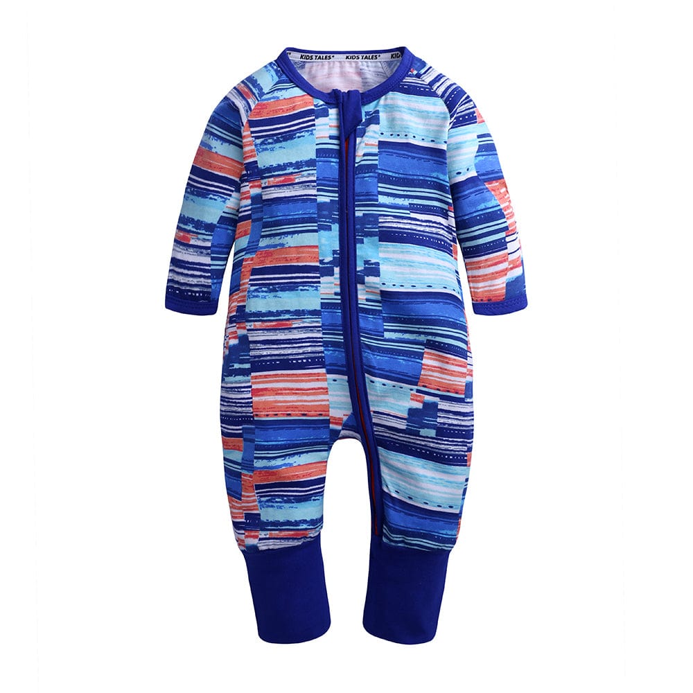 Peachy Blue Colour Block Zip Sleepsuit - Stylemykid.com