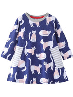 Counting Cats Patterned Navy & Pink Girls Dress - 18 months to 6/7 Years - Stylemykid.com