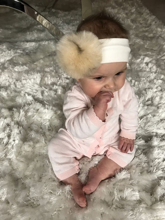 Faux Fur Baby Pom Pom Headband - Cream - 6 Months to 2 Years - Stylemykid.com