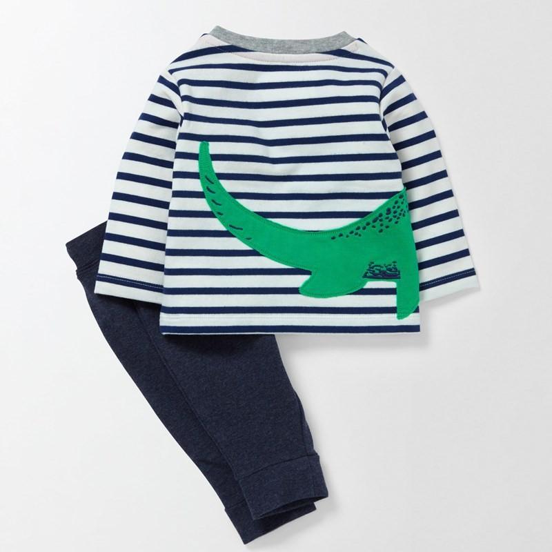 Dinosaur Hatch - Dinosaur Striped Top with Navy Joggers - 2 Piece Set 9 to 12 months - Stylemykid.com