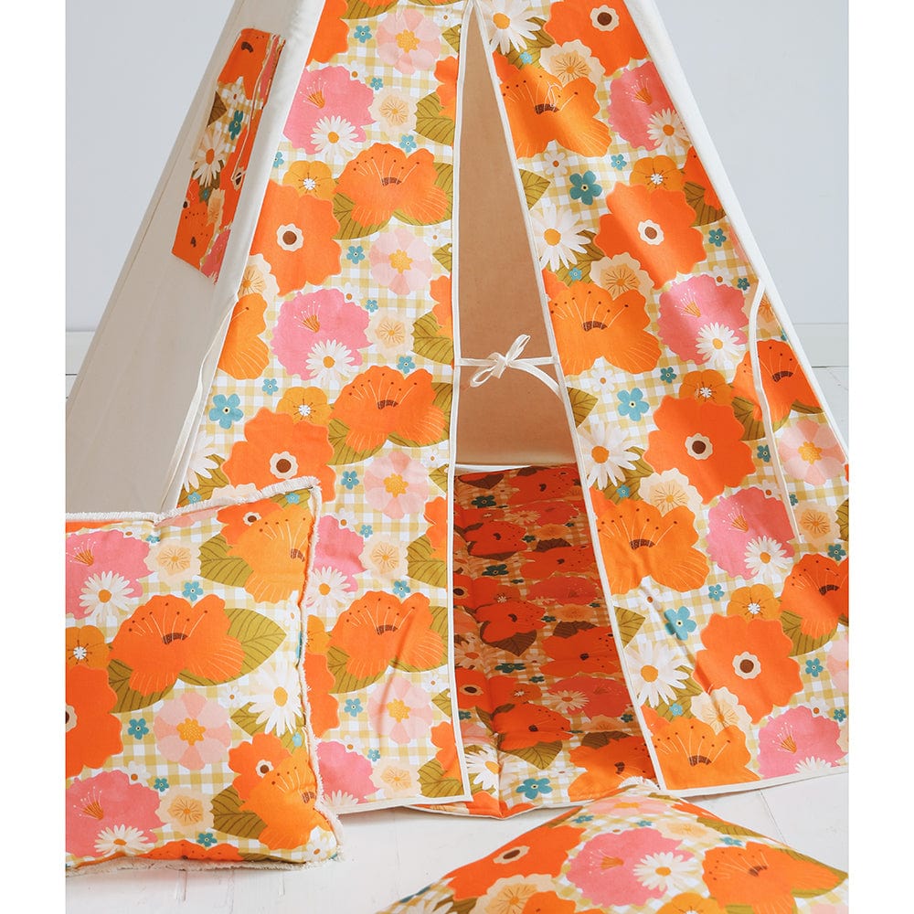 Picnic With Flowers Teepee Tent - Beige, Orange, Green - Stylemykid.com