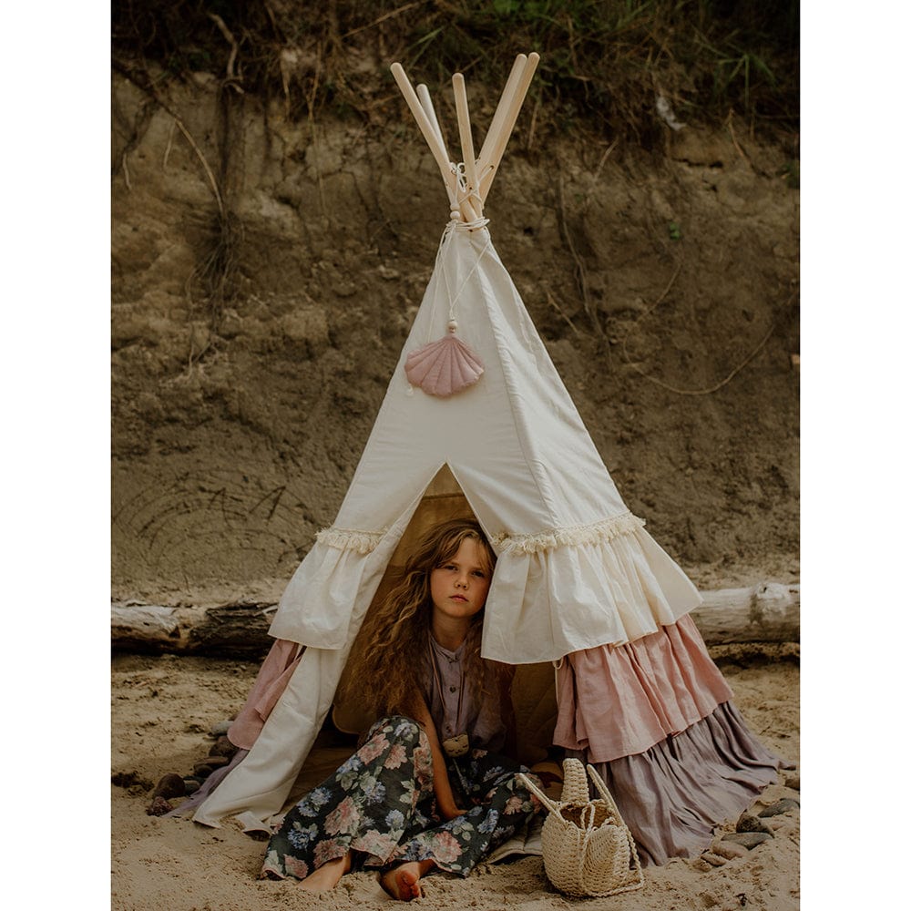 Powder Frills Teepee Tent With Frills - Beige, Pink, Grey - Stylemykid.com