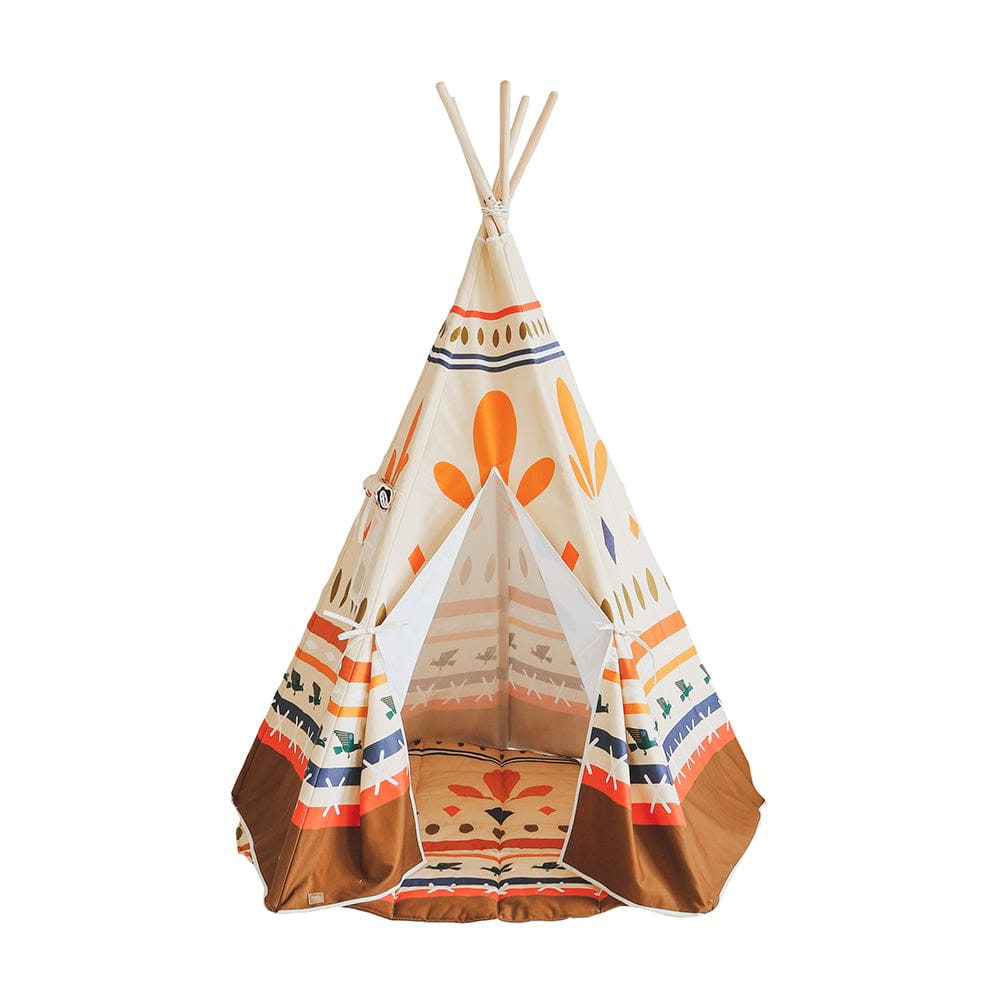 Native Vibe Teepee Tent And Mat Set - Beige, Brown, Orange, Blue - Stylemykid.com