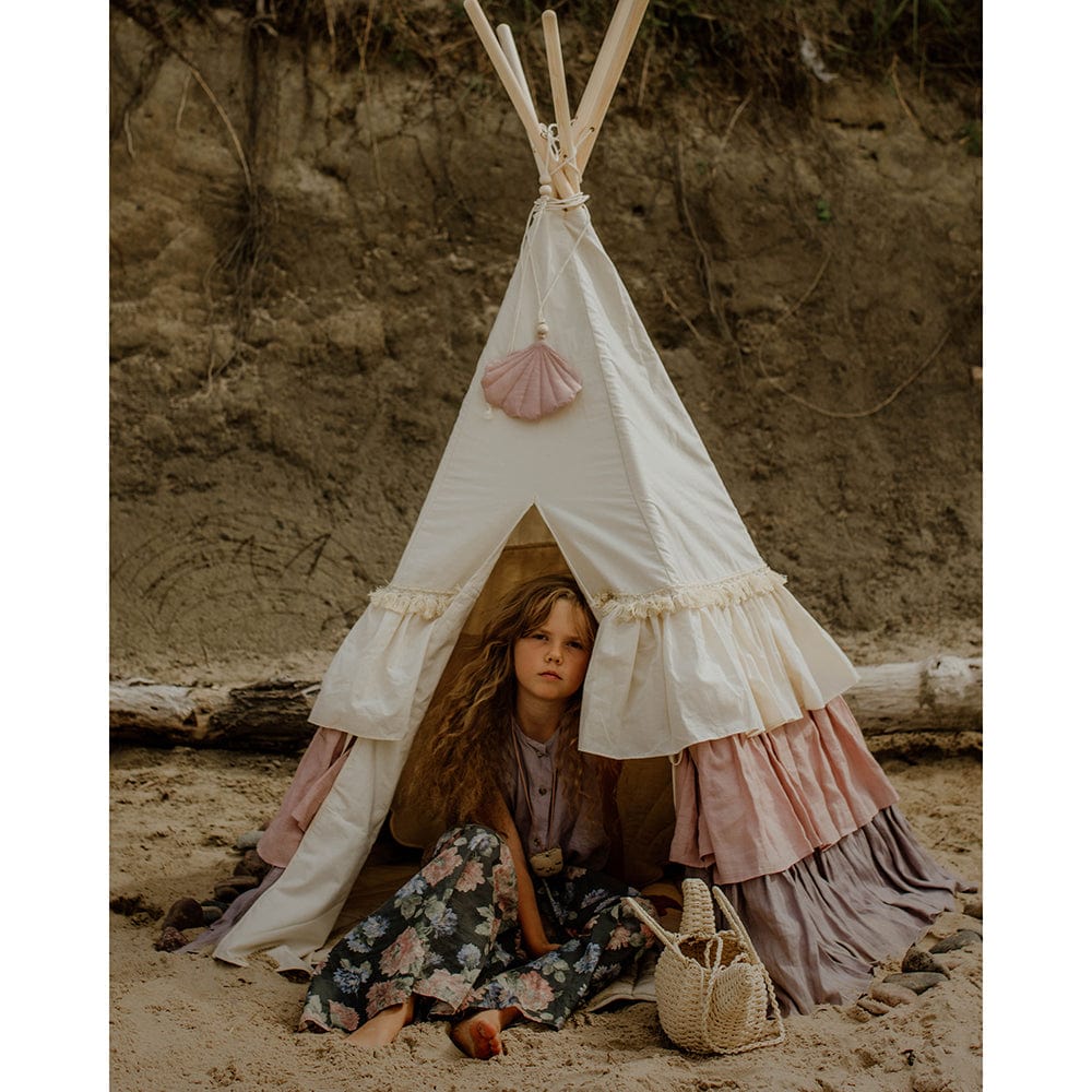 Powder Frills Teepee With Frills And Powder Pink Shell Mat Set - Beige, Pink, Grey - Stylemykid.com