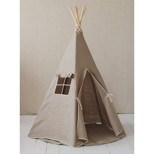 Natural Linen Teepee And Mat Set - Beige - Stylemykid.com