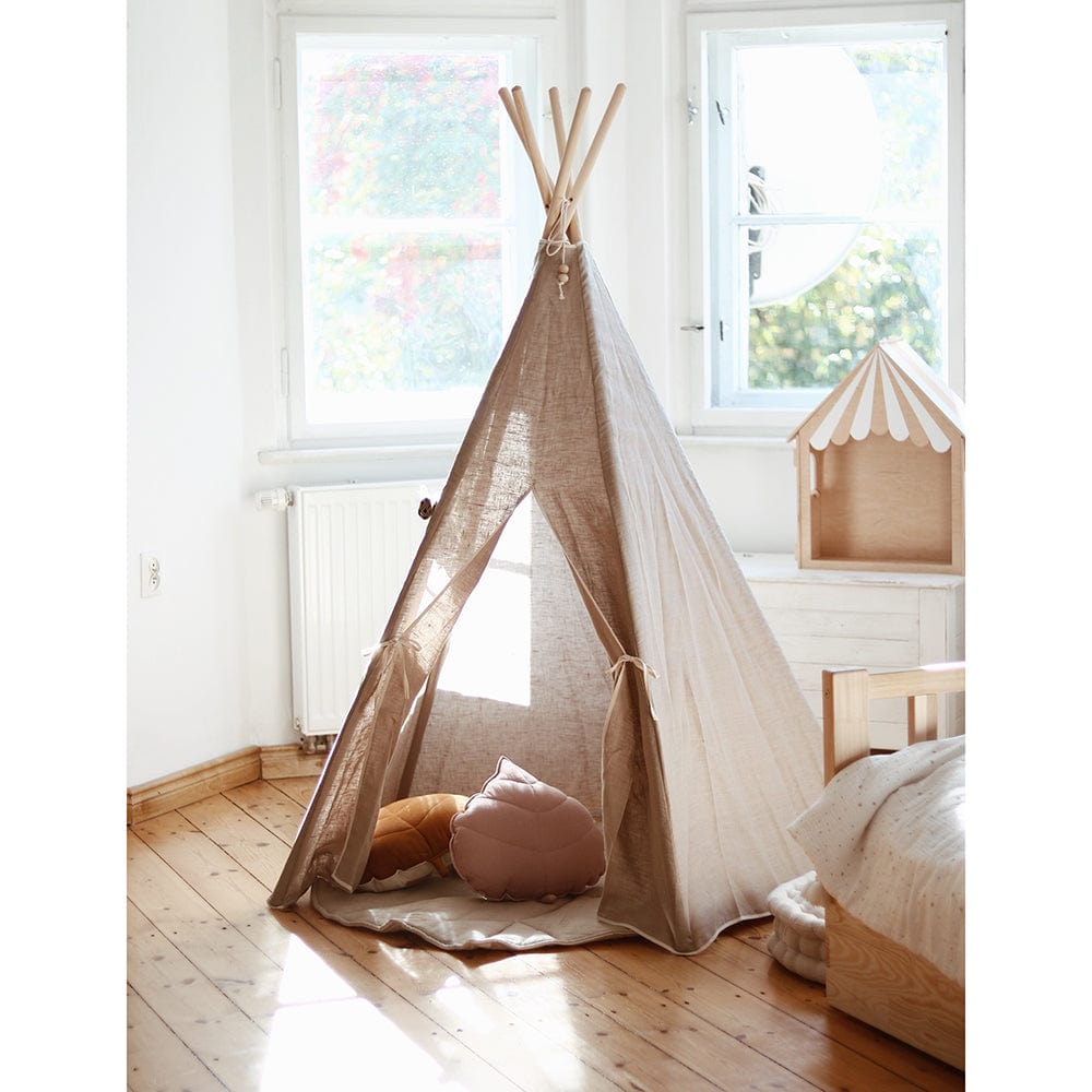 Natural Linen Teepee And Mat Set - Beige - Stylemykid.com