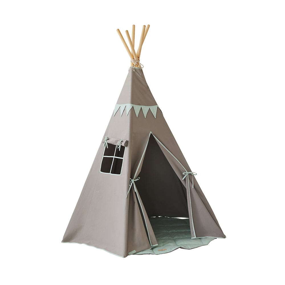 Mint Love Teepee With Garland And Mat Set - Grey, Light Green - Stylemykid.com