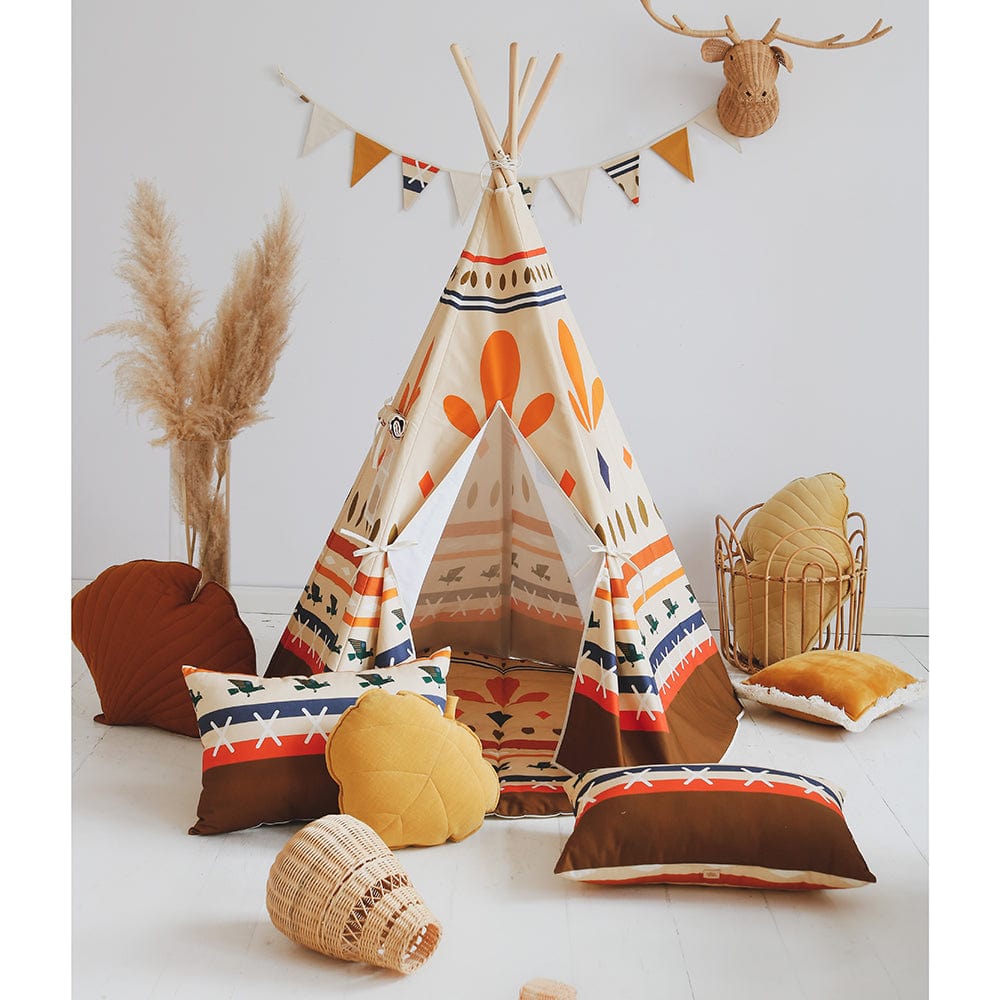 Native Vibe Teepee Tent - Beige, Brown, Orange, Blue - Stylemykid.com