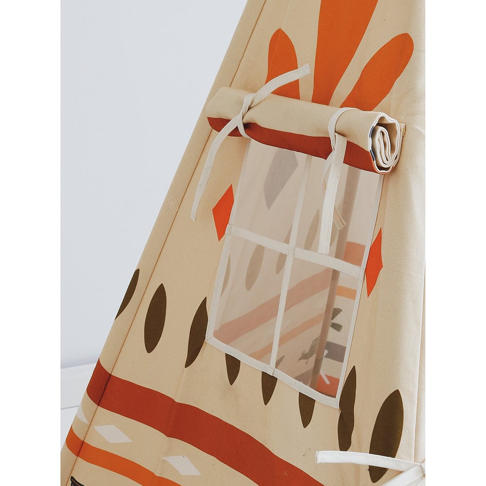 Native Vibe Teepee Tent And Mat Set - Beige, Brown, Orange, Blue - Stylemykid.com