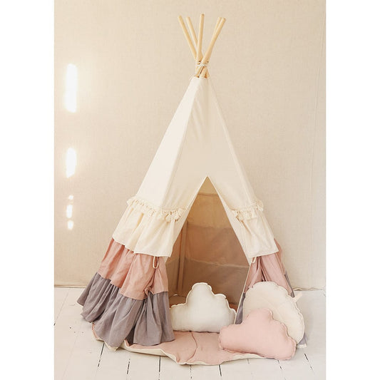 Powder Frills Teepee With Frills And Powder Pink Shell Mat Set - Beige, Pink, Grey - Stylemykid.com