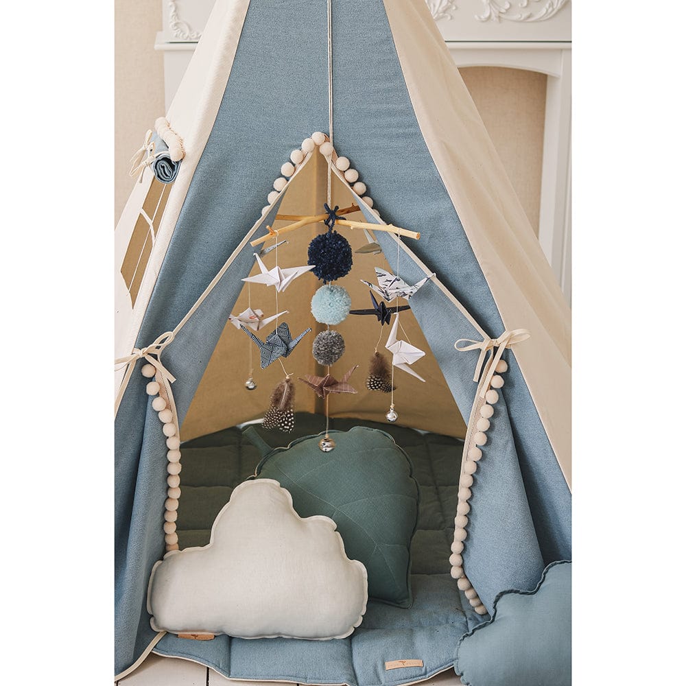 Jeans Teepee With Pompoms And Mat Set - Blue - Stylemykid.com