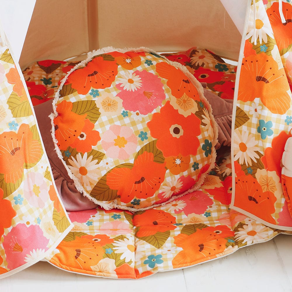 Picnic With Flowers Teepee Tent And Mat Set - Beige, Orange, Green - Stylemykid.com