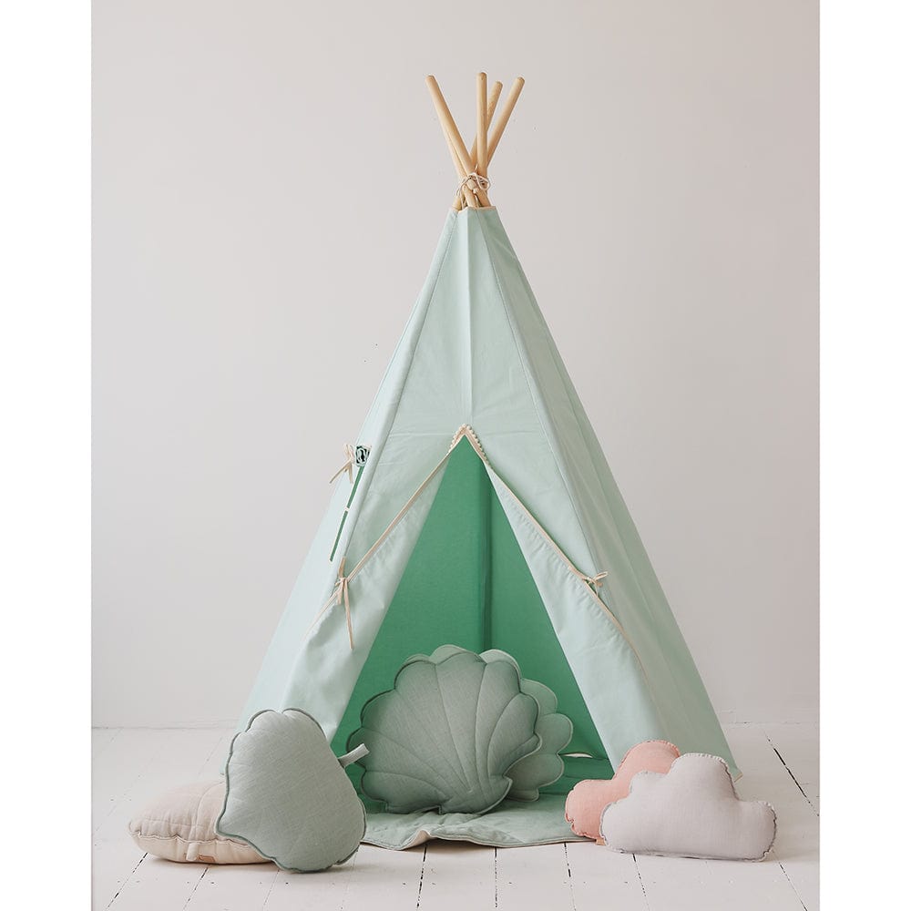 Mint Fog Teepee With Pompoms And Mat Set - Light Green - Stylemykid.com