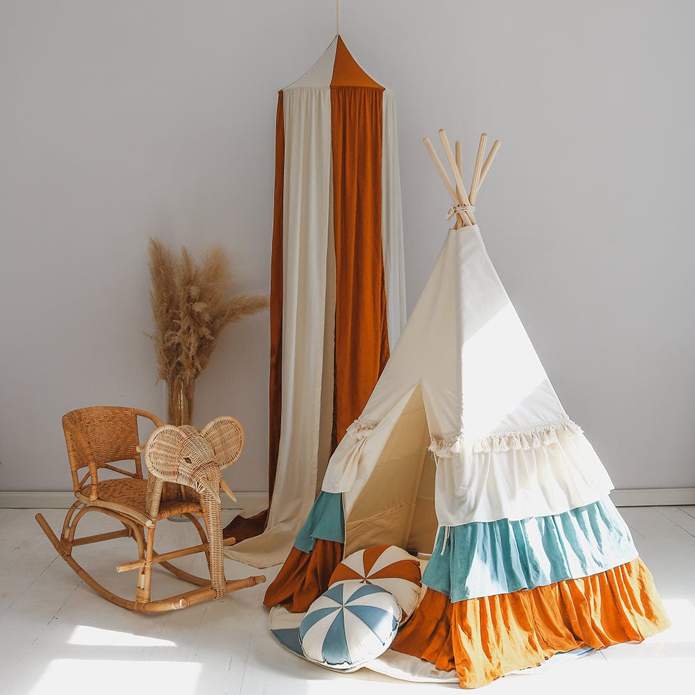 Circus Teepee Tent With Frills - Beige, Blue, Brown - Stylemykid.com