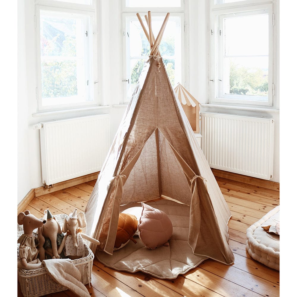 Natural Linen Teepee And Mat Set - Beige - Stylemykid.com