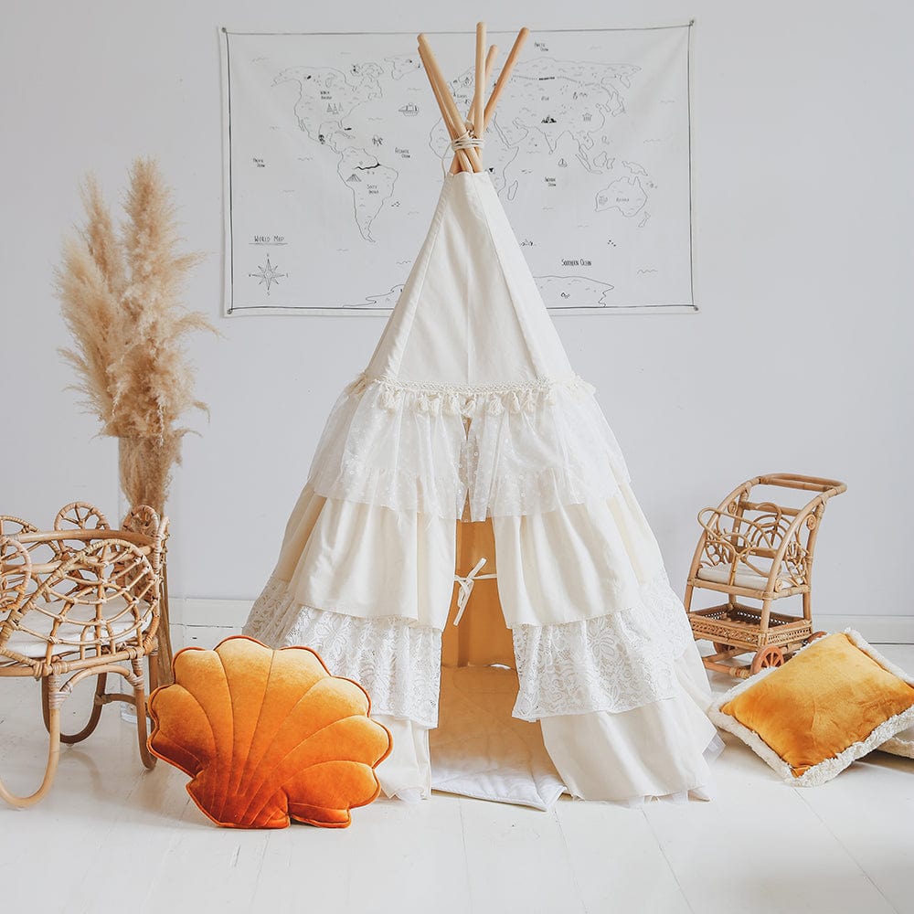 Shabby Chic Teepee Tent With Frills - Beige, White - Stylemykid.com