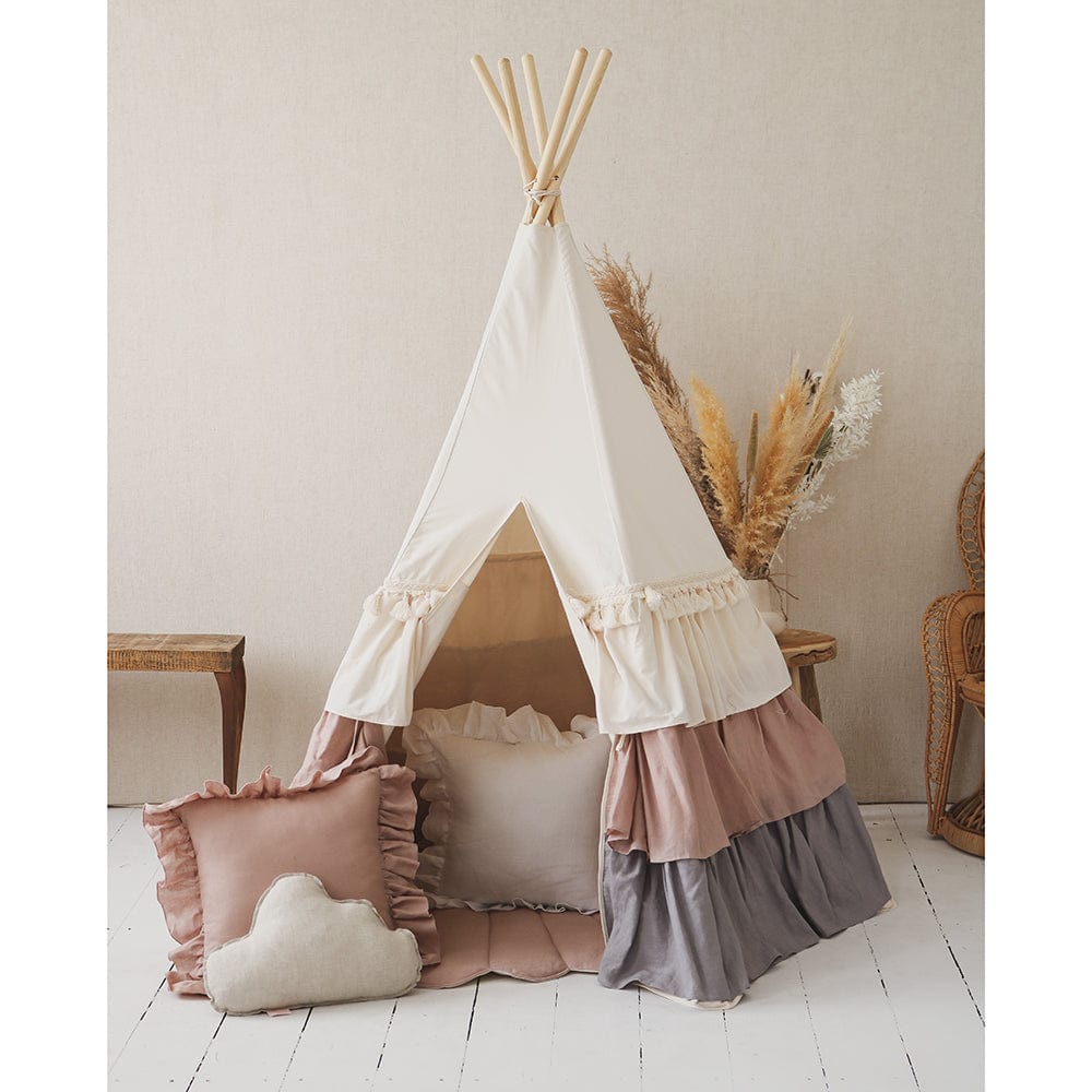 Powder Frills Teepee Tent With Frills - Beige, Pink, Grey - Stylemykid.com