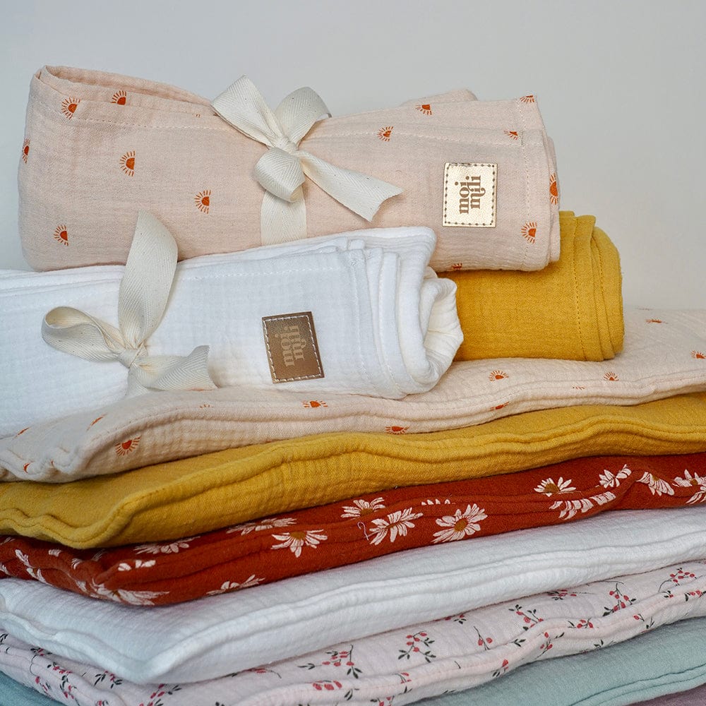 Organic Muslin Swaddle Blanket For Baby By Moi Mili Ochre