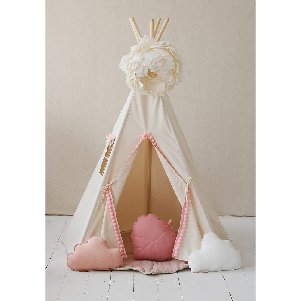 Fluffy Pompoms Teepee Tent With Pompoms - Beige, Pink - Stylemykid.com