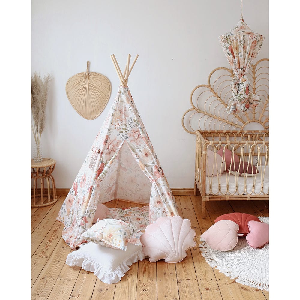 Flower Power Teepee Tent - Beige, Pink, Red, Green - Stylemykid.com