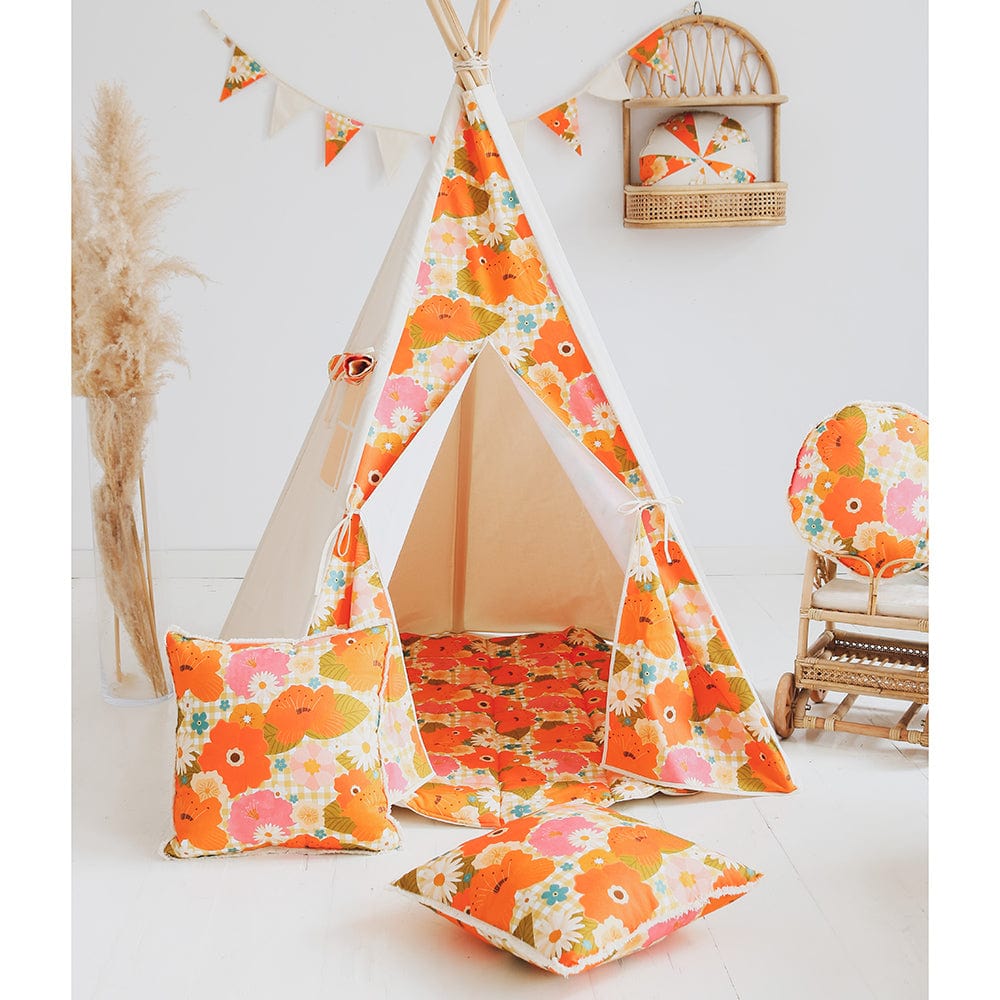 Picnic With Flowers Teepee Tent - Beige, Orange, Green - Stylemykid.com