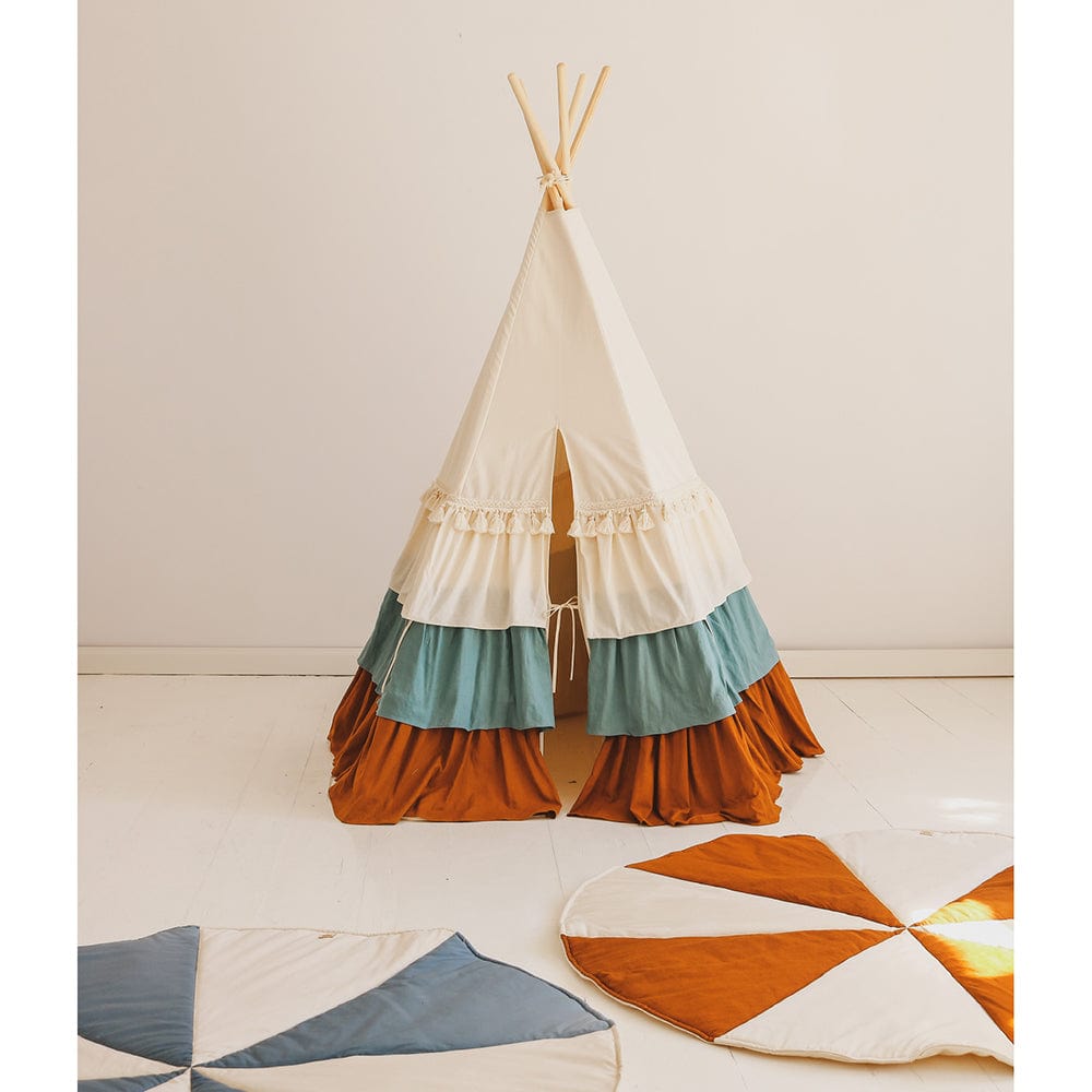 Circus Teepee With Frills And Mat Circus - Beige, Blue, Brown - Stylemykid.com