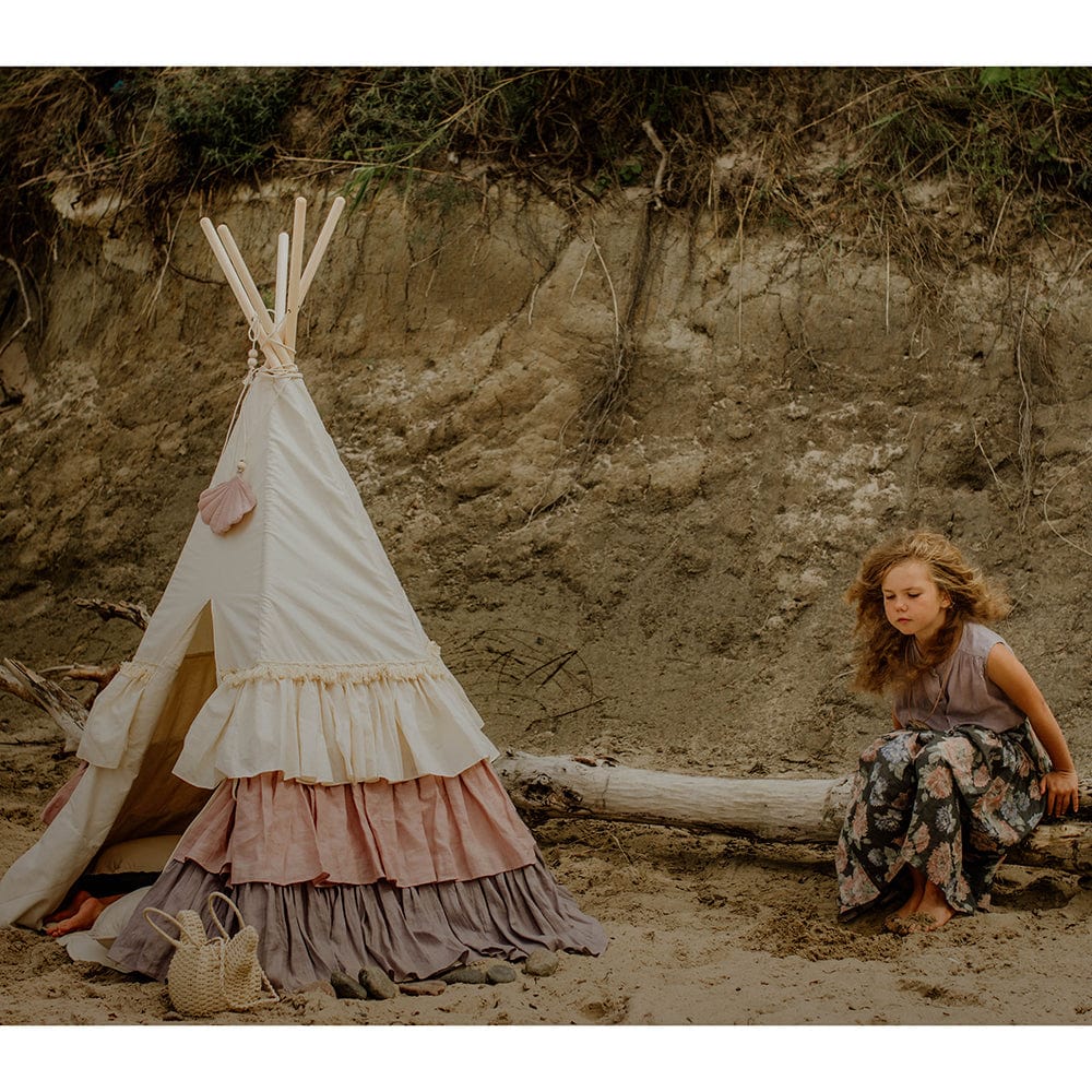 Powder Frills Teepee Tent With Frills - Beige, Pink, Grey - Stylemykid.com