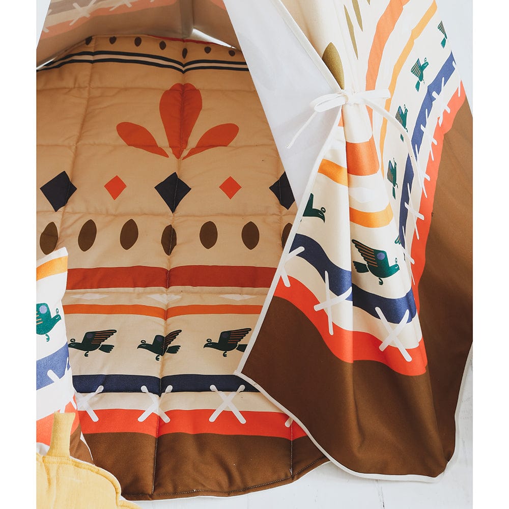 Native Vibe Teepee Tent - Beige, Brown, Orange, Blue - Stylemykid.com