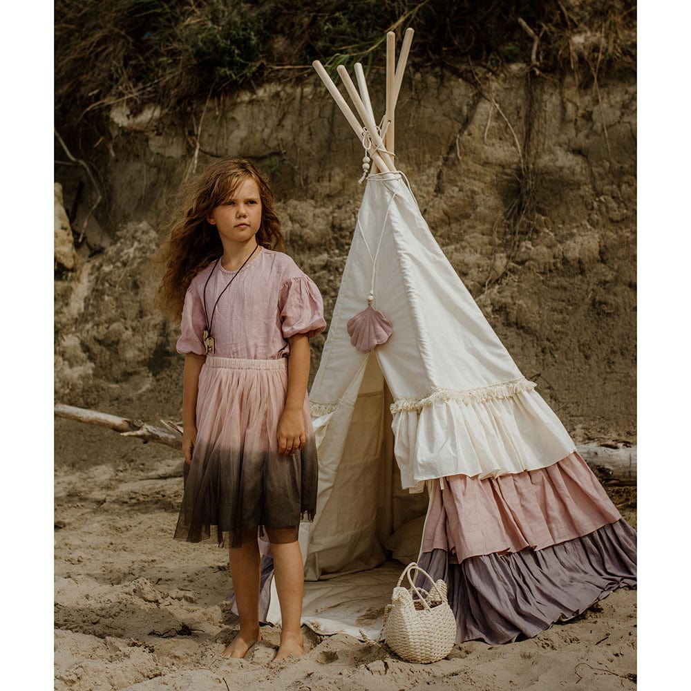 Powder Frills Teepee With Frills And Powder Pink Shell Mat Set - Beige, Pink, Grey - Stylemykid.com