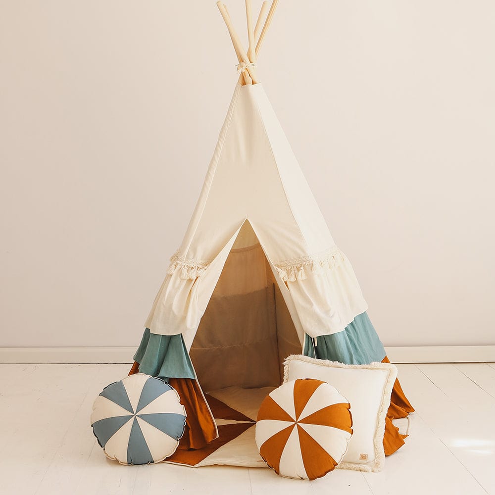 Circus Teepee Tent With Frills - Beige, Blue, Brown - Stylemykid.com