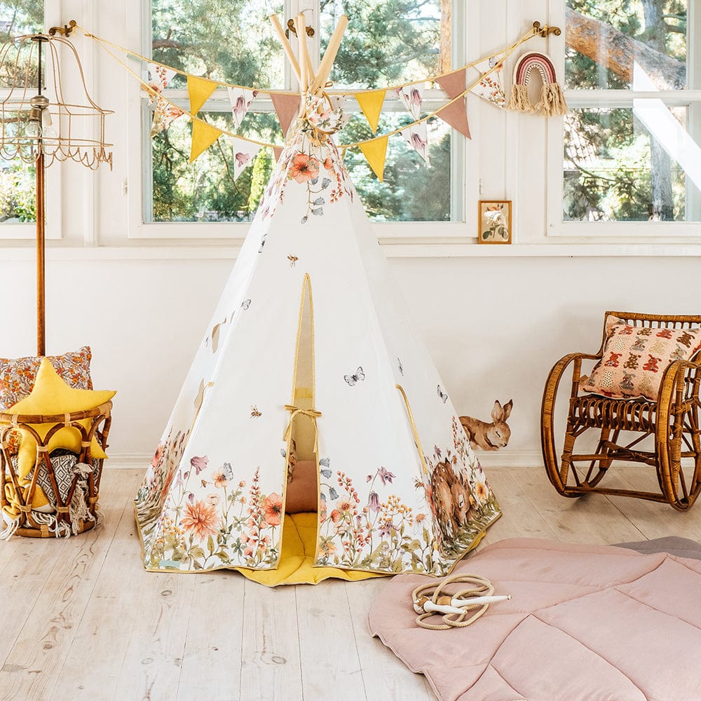 Wildflowers Teepee Tent - White, Brown, Red, Green, Blue - Stylemykid.com
