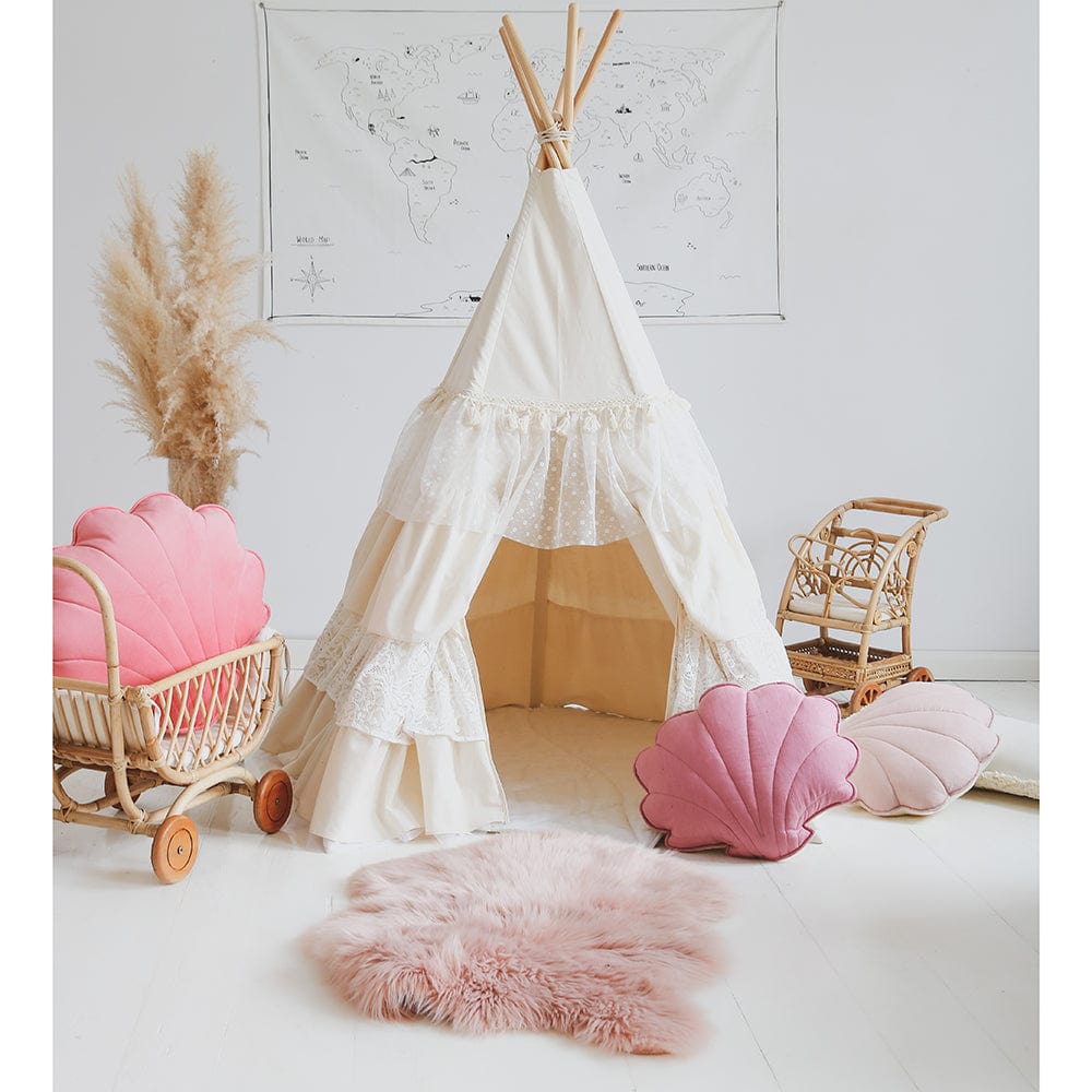 Shabby Chic Teepee Tent With Frills - Beige, White - Stylemykid.com