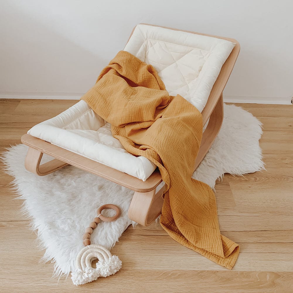 Organic Muslin Swaddle Blanket For Baby By Moi Mili Ochre