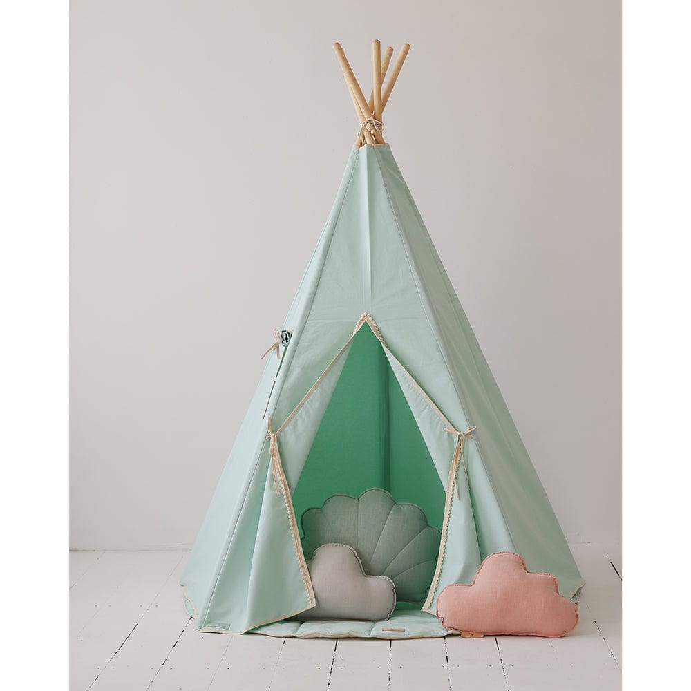 Mint Fog Teepee With Pompoms And Mat Set - Light Green - Stylemykid.com