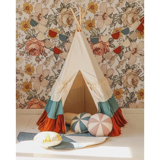Circus Teepee With Frills And Mat Circus - Beige, Blue, Brown - Stylemykid.com